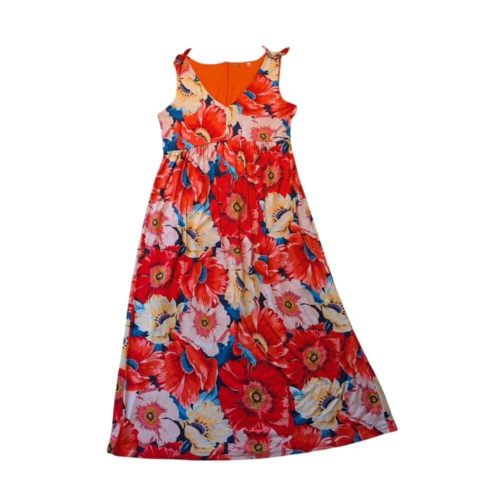 Tahari Women’s Floral Maxi Dress Size Large Pink Blue Sleeveless V Neck